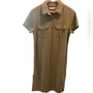 Lord & Taylor Olive Green Silk Linen Shirt Dress Size 10